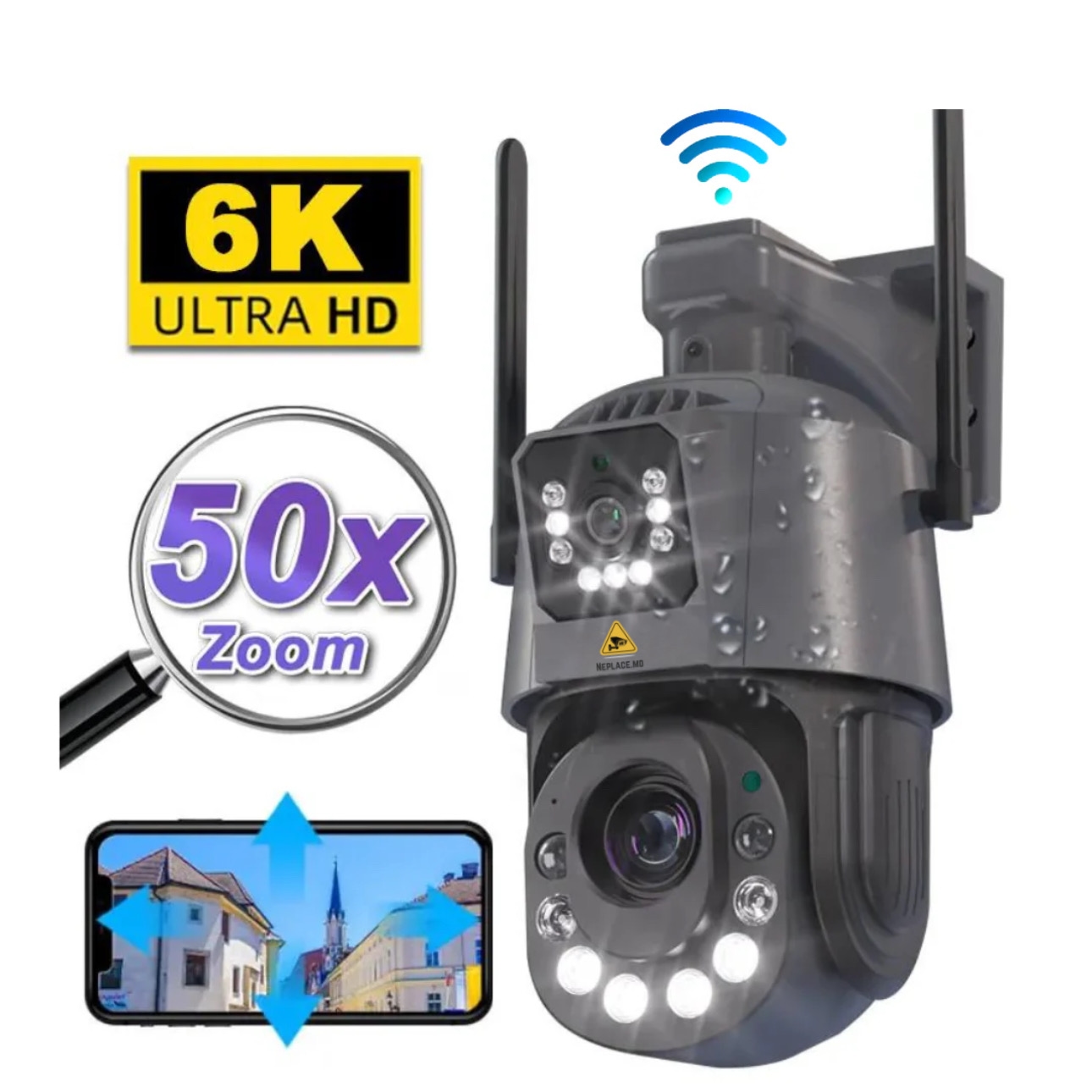 Camera de supraveghere 12MP WIFI 6K, 50X, 2 lentile, Control din aplicatie, Detectie umana, Rezistenta la apa IP66