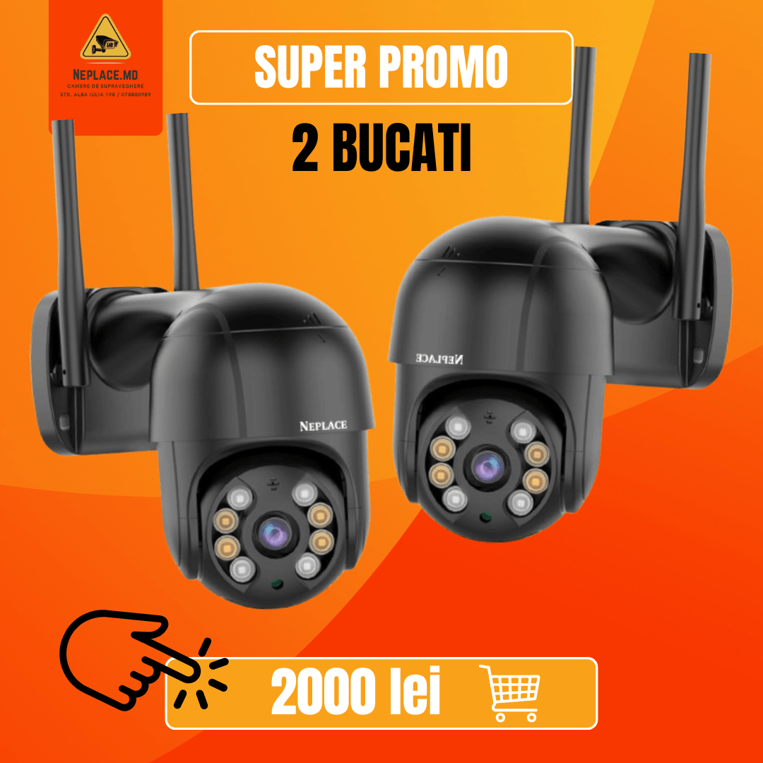 Pachet 2 bucati - REDUCERE Camera de supraveghere Wifi 4MP, Control din aplicatie, Urmarire automata, Rezistenta la apa IP66