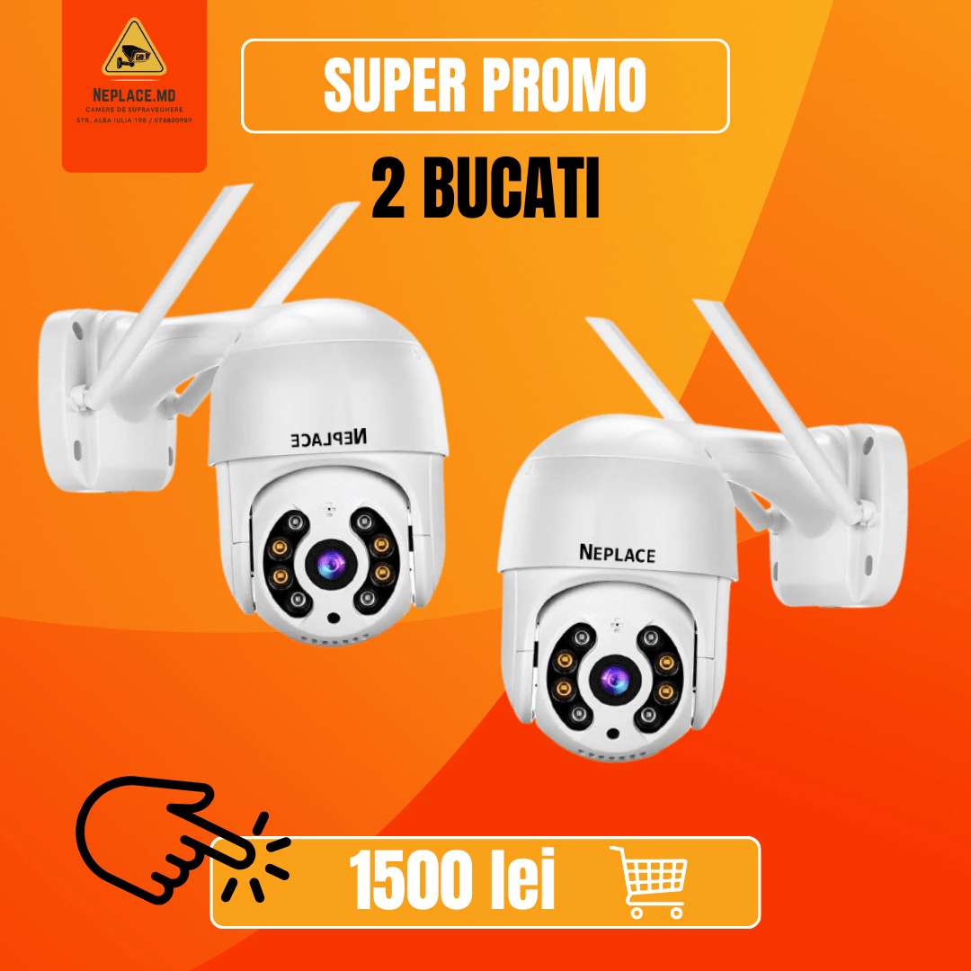 Pachet 2 bucati - REDUCERE Camera de supraveghere Wifi 3MP, Control din aplicatie, Urmarire automata, Rezistenta la apa IP66