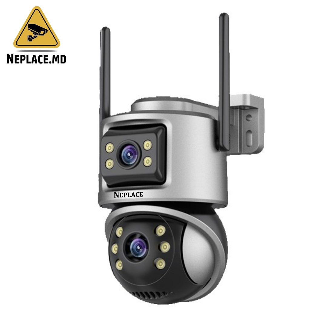 Camera de supraveghere WIFI 4K, 8MP, 2 lentile, Control din aplicatie, Urmarire automata, Rezistenta la apa IP66