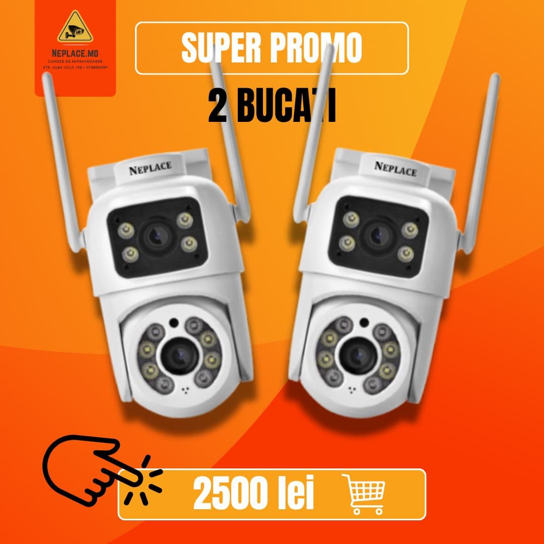 Pachet 2 bucati - REDUCERE Camera de supraveghere Wifi 8MP, Control din aplicatie, Urmarire automata, Rezistenta la apa IP66