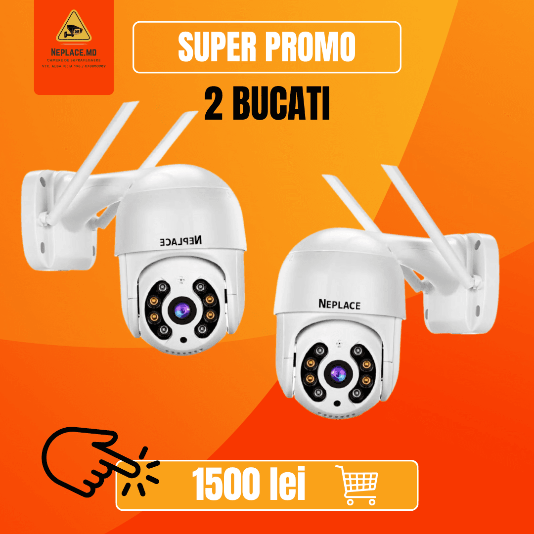 Pachet 2 bucati - REDUCERE Camera de supraveghere Wifi 3MP, Control din aplicatie, Urmarire automata, Rezistenta la apa IP66