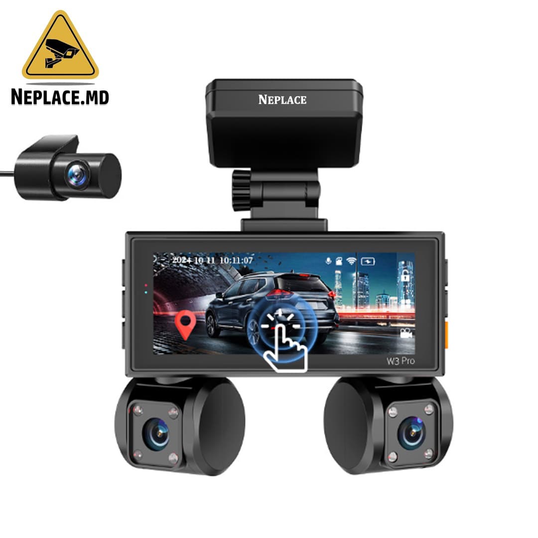 Camera de bord pentru masina cu 4 canale 360° – UHD 2k, WIFI + GPS, Monitorizare PARCARE 24h, G-Senzor, Aplicatie Telefon, Night Vision, Ecran senzor IPS 3 Inch, DVR cu Camera Fata + Spate + Stanga + Dreapta
