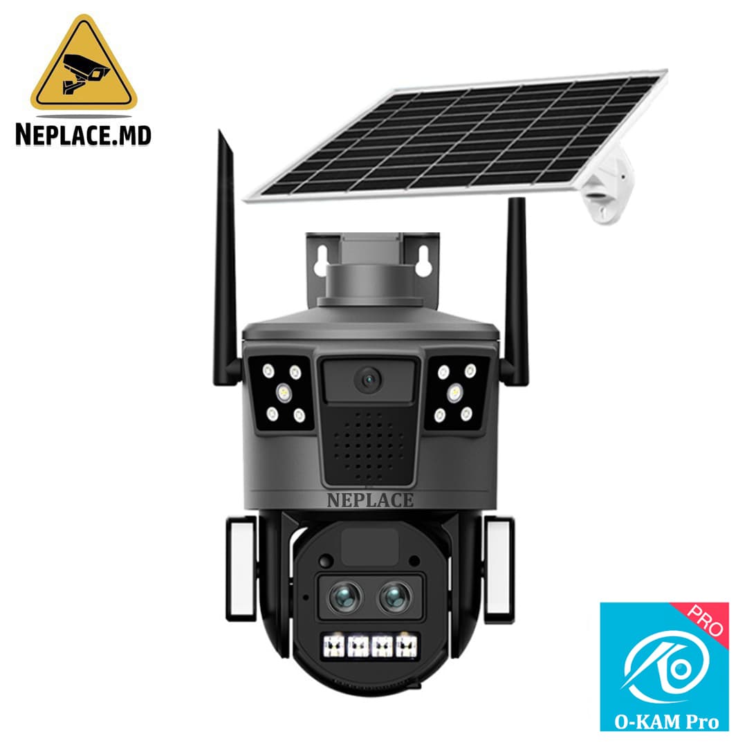 Camera supraveghere Gri 4G 4K ULTRA HD, 8MP, ZOOM 10X, 2 x Panou solar 10W, Rezistenta la apa IP66