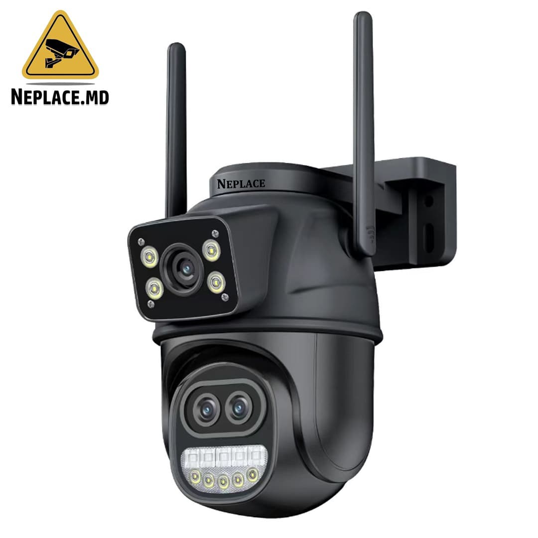 Camera de supraveghere WIFI 6K, 3 lentile, Zoom 8X, Control din aplicatie, Urmarire automata, Rezistenta la apa IP66